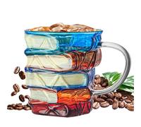 Taza de vidrio apilada con diseño de libro - Tazas de café de alto rendimiento, vaso para decoración de escritorio, accesorios para lectoras mujeres bibliotecarias cumpleaños | Lectoras