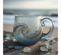 Taza de vidrio con diseño de ola de mar, de 355 ml, diseño artístico de olas del océano/puesta de sol, recipiente único inspirado en el mar para amantes de la playa, diseño artístico de ondas para