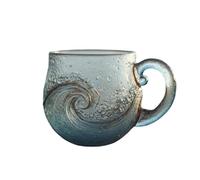 Taza de vidrio con diseño de olas de mar, taza de vidrio de 12 onzas con asa, taza de café con textura de ola oceánica, diseño cautivador, tema artístico de playa texturizada, para amantes del océano