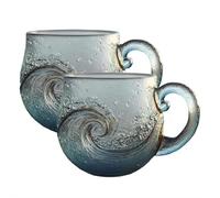 Taza de vidrio con diseño de olas de mar, taza de vidrio soplado a mano de 12 onzas, taza de vidrio con textura única para té, vino, vasos inspirados en el mar, regalo para los amantes del océano