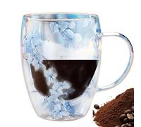 Taza De Vidrio Con Flores De Doble Pared: Taza Para Bebidas Aislada Resistente Al Calor, Inserto Floral Decorativo, Mango De Agarre Cómodo | Para Café Caliente, Té, Leche, Uso, Bebida, Presentaci