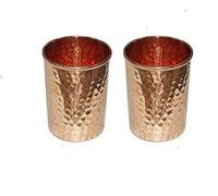 Taza de vidrio de cobre pura hecha a mano para agua india (paquete de 2)