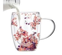 Taza de vidrio de doble capa, vidrio de flores reales, taza de flores secas de cielo estrellado | Duales calientes y fríos utilizan vidrio de 350 ml, elegante taza de café con leche, vidrio de flores