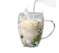 Taza de vidrio de doble pared con flores secas, tazas de café con flores estéticas, tazas de vidrio transparentes con flores secas, tazas de vidrio de doble pared, taza de flores para café, té, leche
