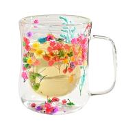 Taza De Vidrio De Doble Pared - Taza Creativa De Flores Secas De 400 Ml | Antiescaldaduras Y Aislante Térmico, Vaso De Doble Pared Para Café, Té Y Bebidas De Que Fluyen Pétalos | Más De 3,58 Pul