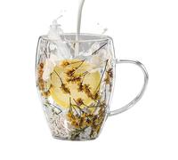 Taza De Vidrio De Doble Pared - Taza De Café De 350 Ml Con Asa, Diseño De Flores Secas, Vasos Resistentes Al Calor | Ideal Para Té, Café, Leche, Bebidas Frías Y Calientes, Cocina, Hogar, Oficina, Uso