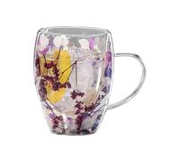 Taza De Vidrio De Doble Pared - Taza De Café De 350 Ml Con Asa, Diseño De Flores Secas, Vasos Resistentes Al Calor | Ideal Para Té, Café, Leche, Bebidas Frías Y Calientes, Cocina, Hogar, Oficina, Uso