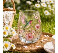 Taza de vidrio de flora de colibrí, 14 onzas, vasos de vidrio de colibrí para beber té, café, copas de vino, arte natural, vaso decorativo para mujeres, mamá, amantes del jardín floral