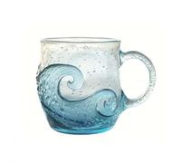 Taza de vidrio de mar con diseño de olas del océano sopladas a mano, cristalería única para té, café, cócteles, amantes de la playa y regalos