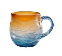 Taza de vidrio de mar con diseño de olas oceánicas, hecha a mano, diseño único de ondas texturizadas para café y té, cristalería hecha a mano de lujo para los amantes del océano, playas y surf