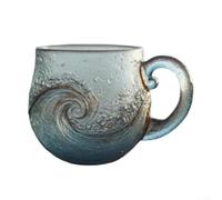 Taza de vidrio de mar con textura de onda de vidrio soplado a mano de 12 onzas para té, café y cócteles, diseño único de onda que aporta estilo de playa a tu rutina de bebidas (1)