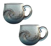 Taza de vidrio de mar, hecha a mano con diseño de olas del océano con asa, taza de café y té con temática de playa para decoración costera del hogar, regalos para amantes del mar y bebidas de verano