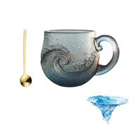 Taza de vidrio de mar, taza de café de vidrio con textura ondulada de 12 onzas, taza con mango esmerilado para bebidas calientes y frías, regalo temático del océano para té, cafetería, oficina