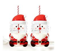 Taza de vidrio de Papá Noel con tapa y popote, tazas de café para sorber de Papá Noel de 20 onzas, taza de paja temática navideña, bonita cristalería de bebidas de Navidad para café, cervezas, vino y