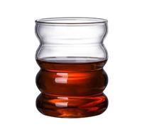 Taza de vidrio estética,Copa de vidrio ondulado - Taza de leche y agua transparente de 300 ml, taza de vino - Vasos de cerveza aptos para lavavajillas, cristalería estética de café helado para té, whi