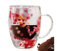 Taza De Vidrio Floral: Taza De Café Con Aislamiento, Cristalería De Doble Pared | Diseño De Mango Cómodo, Estructura Resistente Al Calor, Flores Secas Seleccionadas Incorporadas Con Un Aspecto Elegant