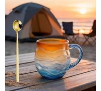 Taza de vidrio hecha a mano con olas de mar, taza de café de mar puesta de sol, taza de la serie Sunset & Oceans Legend, tazas con textura inspirada en el tema de la playa para el té, amantes del café