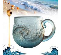 Taza de vidrio Sea Glass Sunset, diseño de ola oceánica soplado a mano de 12 oz - tema playa, regalo único para amantes del mar (azul-1 ud)