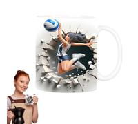 Taza de voleibol 3D - Taza de cerámica con diseño plano para amantes del té, ideal para aficionados al café con diseño plano