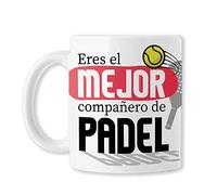 Taza DEPORTE- Eres el MEJOR COMPAÑERO DE PADEL - Taza original para regalar AMIGO INVISIBLE. Regalo original para hombre Cerámica blanca