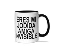 Taza desayuno con frase ideal para café, regalo amigo invisible, Humor sarcático, Regalo amiga, Regalo Original - Cerámica 350ml. (MI JODIDA AMIGA INVISIBLE)