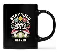 Taza Desayuno Nombre Personalizado Stay Wild Moon Child Frog Mushroom Hippie Resistente Taza De Café De Cerámica Divertido Tazas De Desayuno Para Familiare Leche Espresso