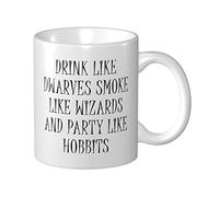 Taza divertida con texto en inglés "Let Us Drink Like Dwarves Smoke Like Wizards And Party Like Hobbits", tazas de café únicas, regalos para papás