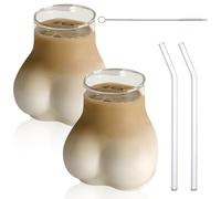 Taza divertida de 450 ml con forma de trasero con pajita y cepillo, taza divertida, de cristal de mano, tazas con forma de bala, vasos de cóctel creativos, vasos de cerveza, para latte macchiato, café