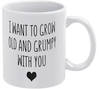Taza divertida de San Valentín con texto "Quiero envejecer y estar gruñón", taza de café novedosa, taza de té de cerámica con impresión de doble cara para mamá, papá, amigo, esposa, esposo, 11 oz