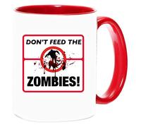Taza divertida Don’t Feed The Zombies | Regalo original para amantes de zombis y películas de terror | Cerámica blanco y rojo 325 ml apta microondas lavavajillas