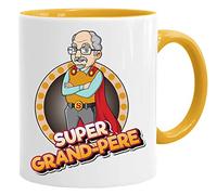 Taza divertida Gran Padre Super Grand-Padre | Regalo original para papá en cumpleaños o Pascua | Cerámica blanca 350 ml apta microondas lavavajillas