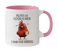 Taza divertida Here We Go Again Good Morning, taza de pollo para regalos, taza sarcástica de café para mamás, hermanas, amigos y compañeros