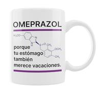 Taza Divertida Omeprazol Taza de Café Graciosa con Frase Chistosa Regalo Original para Comilones, Amigos, Médicos, Hipocondríacos, Familia, Oficina Porque Tu Estómago También Merece Vacaciones