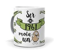 Taza Divertida para Años | Ser de 1961 Mola un Huevo | Regalo Feliz Cumpleaños | Tazas para Café y Té Idea de Regalo |Sorpresa Perfecta | Frase Original y Especial para Regalar |Cerámica 350ML