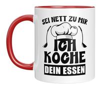Taza divertida para cocineros - Sé amable conmigo, yo cocino tu comida - Idea de regalo para cocineros aficionados, mamá, papá o como taza de propinas - Rojo