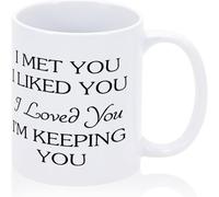 Taza divertida "Te conocí, me gustaste, te amé", refranes navideños, taza inspiradora, taza de café, taza de café novedosa, taza de té de cerámica con impresión de doble cara para mamá, papá, amigo, e