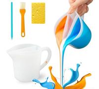 Taza dividida de silicona con mango para una distribución y mezcla precisas de pintura, 17 onzas, diseño de triple salida que soporta técnicas de color en capas
