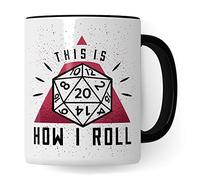 Taza DnD Roleplay This is how I roll frase en alemán D20 Dice, idea de regalo, Pen & Paper Tabletop D20, diseño de dados, RPG Dungeon, color blanco y negro