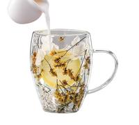 Taza doble Walled - 350 ml de tazas con Dried Flowers, anti-Scalding Handle | Taza para Milk, té, chocolate, juicio, bebidas frías, batidos, hogar, oficina, regalo
