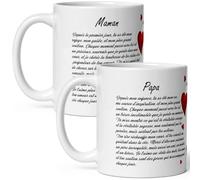 Taza duo papa mamá amor Tazas madre padre je t'aime declaration et coeurs Mugs maman papa ternura tirade para regalar, idea de regalo fiesta cumpleaños Navidad cerámica 325 ml café té