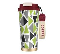 Taza ecológica de acero inoxidable 316 para oficina, viaje, pared, coche, café, con cordón, triángulos aleatorios, verde lima, gris, negro sobre blanco.,Rojo