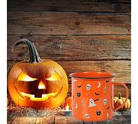 Taza esmaltada con estampado de Halloween naranja espeluznante, 99 cm x 13 cm, diseño divertido y material de hierro, perfecta para uso diario