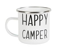 Taza esmaltada con texto «Happy Camper»