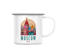 Taza esmaltada Metal Moscú Rusia Ilustración Catedral Monumento Viajes