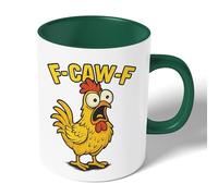 Taza F-Caw-F Coq Original Imprimé Recto Verso Vert Foncé Minimalista Taza De Cerámica Divertido Tazas De Desayuno Para Recuerdos Té Leche