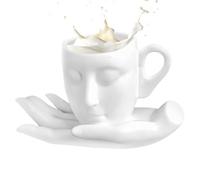 Taza facial humana - Taza de té de cerámica para cara de 260 ml con platillo de mano | Taza de café facial | Taza de té de cerámica | Taza de café con platillo, Kit de taza de té de leche