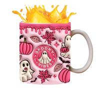 Taza Fantasma De Halloween - Diseño De Cerámica Negra, Taza De Gran Capacidad Para Lavavajillas, Envase De Bebida De Miedo Con Fantasma Brillante Y Halloween