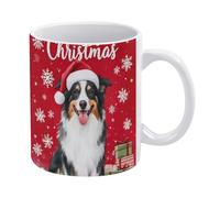 Taza Feliz Navidad Perro Border Collie Perro Usa Un Sombrero Rojo Minimalista Taza Te Divertido Tazas De Desayuno Para Oficina Decorar Leche