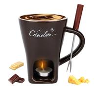 Taza Fondue Chocolate con Tenedor y Velas, Copa Dulce Derretir Chocolate Juego Olla Fondue Cerámica para Queso Caramelo Dulces Regalo Ideal Citas Cumpleaños Bodas (Marrón Oscuro)