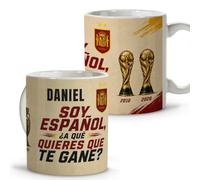 Taza Futbol España Mundial 2026 Personalizada con 2 Estrellas. Taza Soy Español. Cosas de Futbol para Niños. Colección Mundial. Apta para lavavajillas 330ml Soy Español, ¿A qué quieres que te gane?